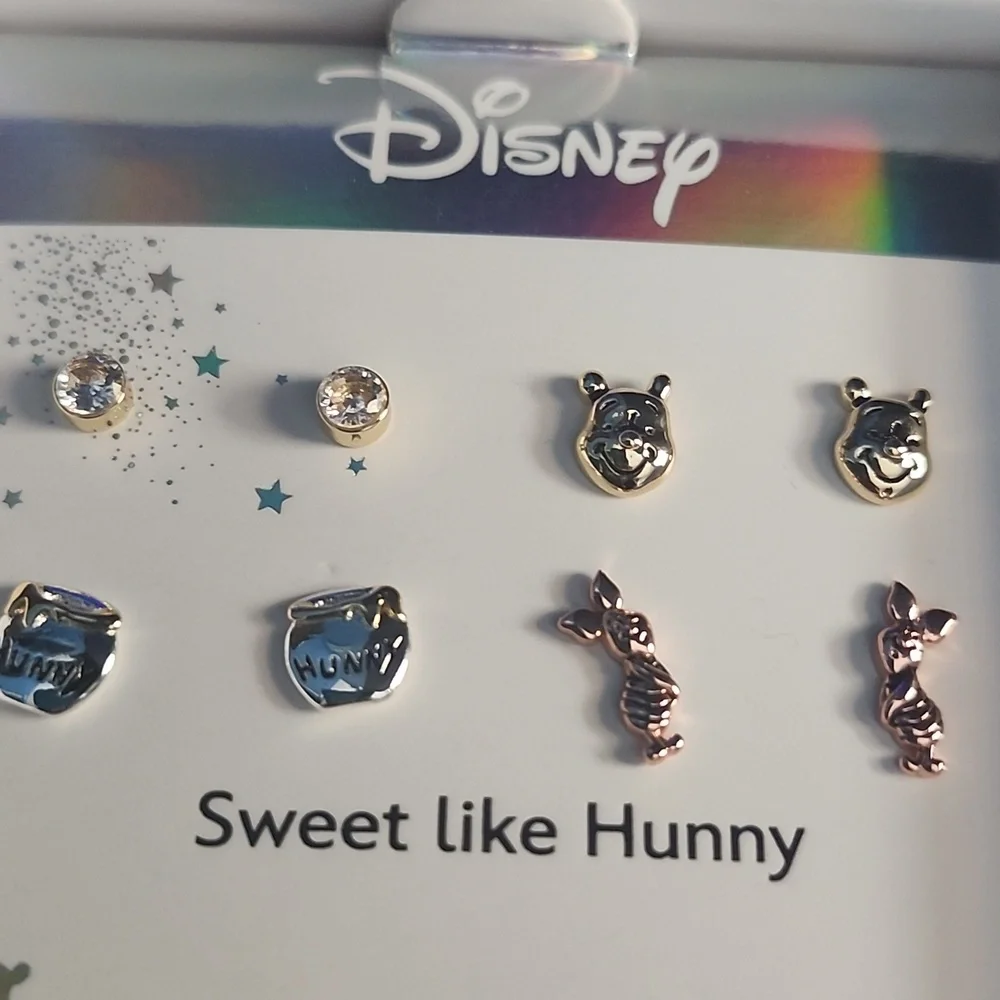 Disney's Winnie The Pooh and Piglet Fine Silver-Plated Dainty Earring Set - Picture 2 of 4